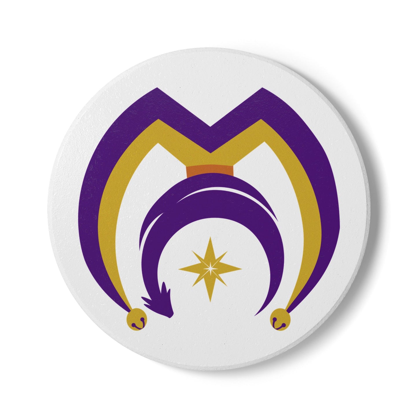 Coaster with Myths and Mischief Logo