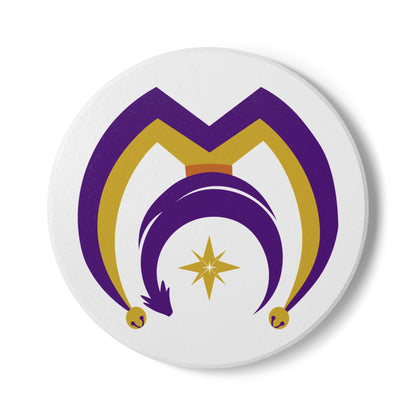 Coaster with Myths and Mischief Logo